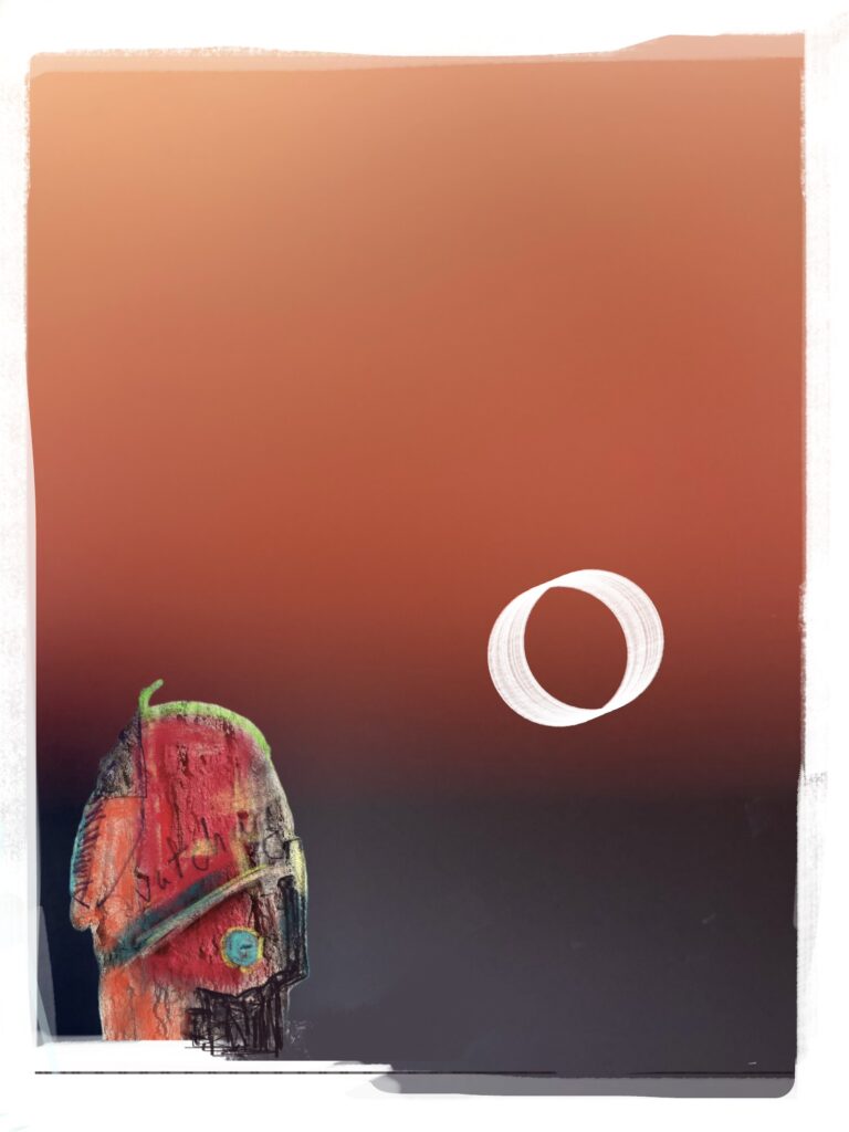 abstract art of head looking at circle